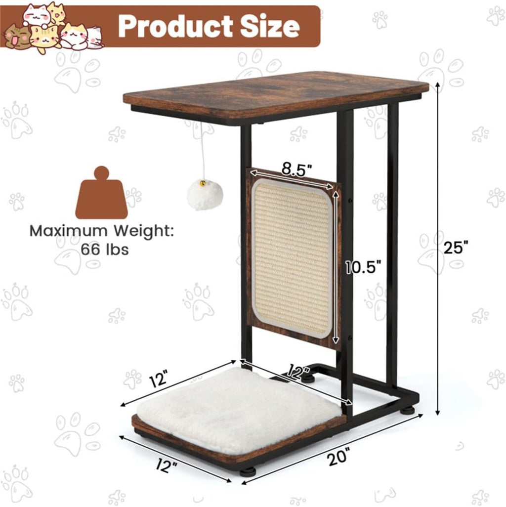 Cat End Table with Scratching, Industrial Style Nightstand M569