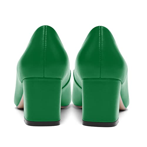 Women’s Matte Leather Slip On Chunky Low Heel Pumps E80602