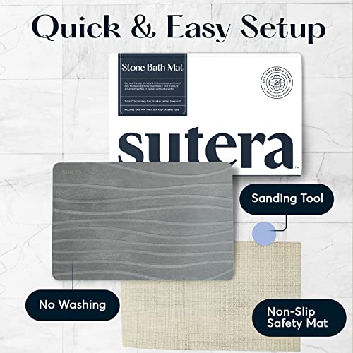 SUTERA Stone Bath Mat, Diatomaceous Earth Shower Mat, Non-Slip Quick Drying, Gray 23.5 x 15 D6749