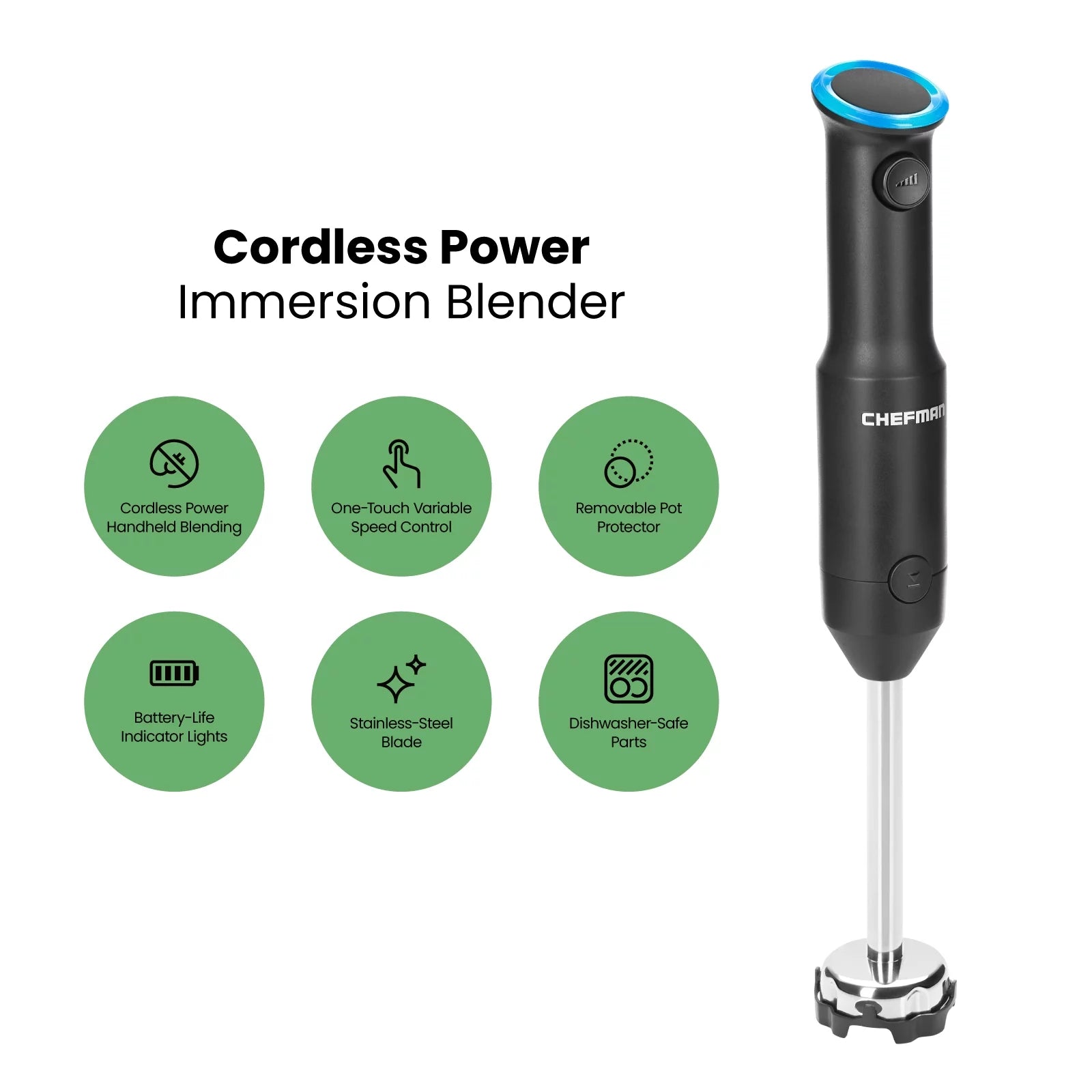 Chefman Cordless Handheld Immersion Blender, Variable Speed, Black G431