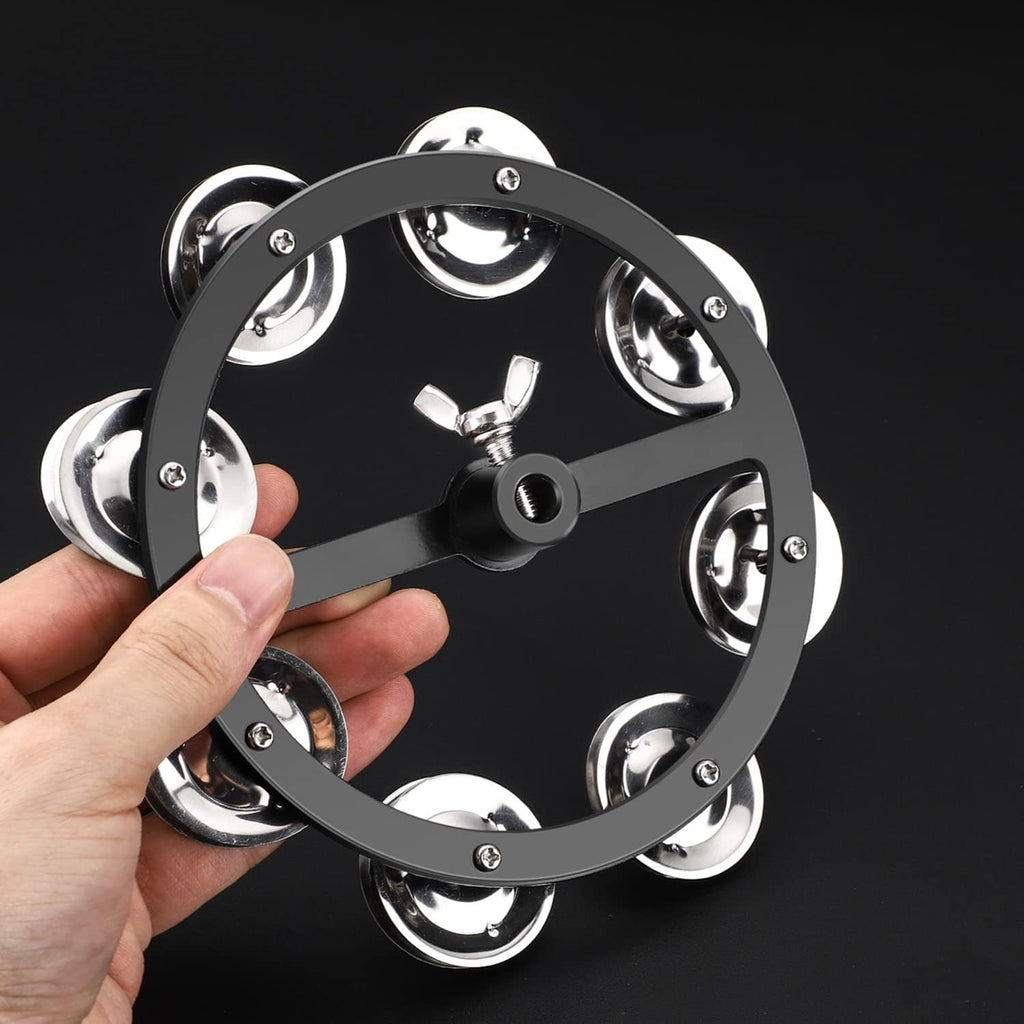 Facmogu 5.5 Inch Mountable Hi-hat Tambourine with 8-pair Steel Jingles, Black E964