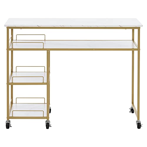 BarberPub Multifunctional Nail Table with Rolling Wheels, White V4614