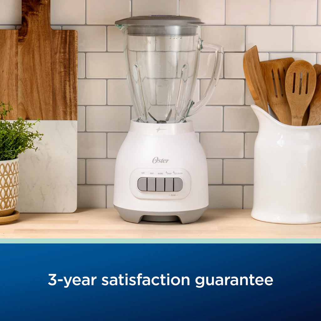 Oster 6-Cup Glass Jar Blender with Food Chopper and Ice Crush, White J931587