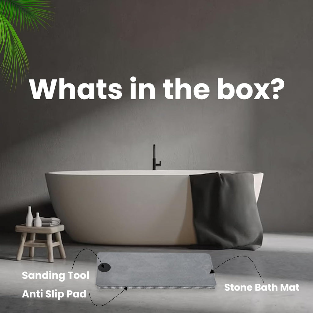 Diatomite Stone Bath Mat Non-Slip Fast Drying Gray 23.62 x 15.3 E800