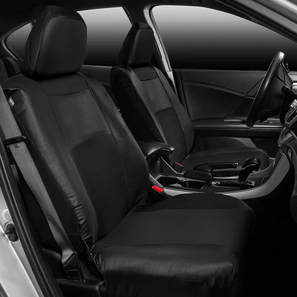 BDK Classic Black Faux Leather Car Seat Covers Full Set O638