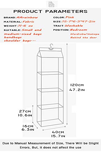 AARAINBOW Hanging Clear Handbag Purse Organizer for Closet with Hook, 4 Pockets, Gray H76508