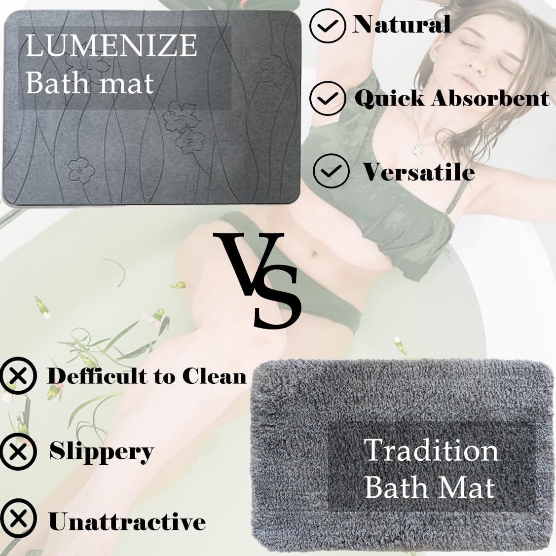Diatomaceous Earth Stone Bath Mat Large Non-Slip Absorbent M9984