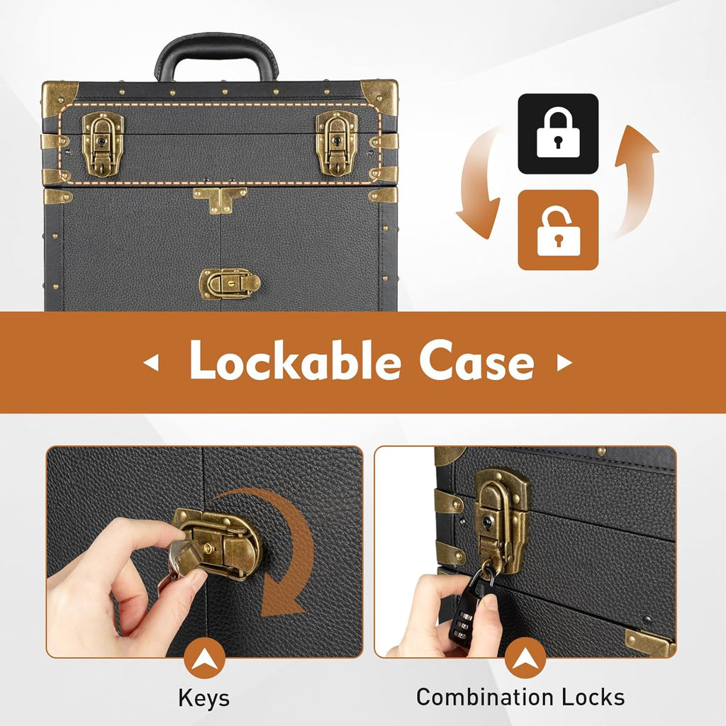 Rolling Makeup Train Case with Lock, Aluminum Alloy, for Makeup Artists I73156