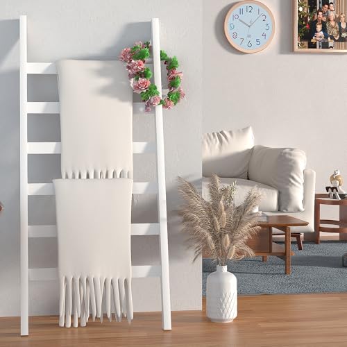 White 6-Tier Bamboo Blanket Ladder Rack P619974