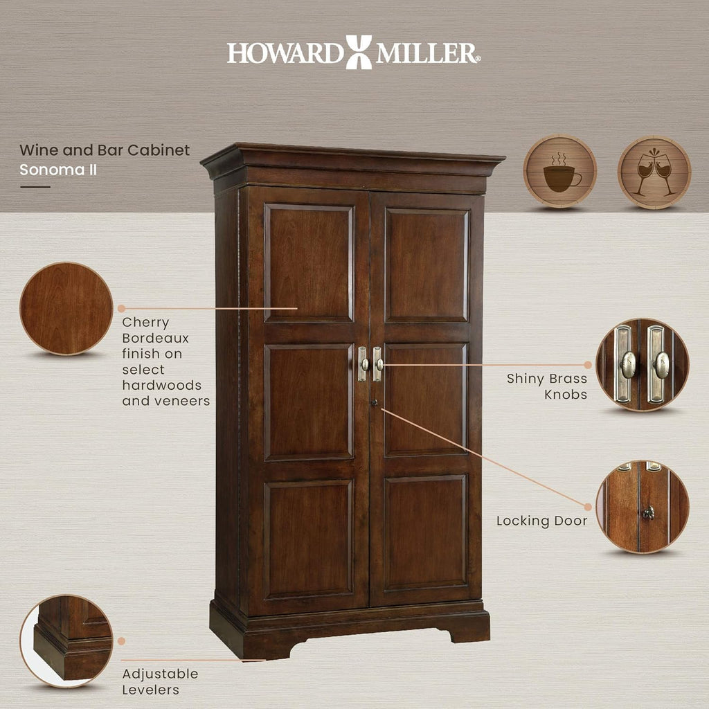 Howard Miller Sonoma II Wine & Bar Cabinet 695-065, Cherry Bordeaux Finish H612