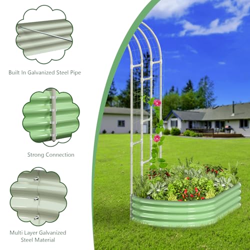 Galvanized Raised Garden Bed with Arch Trellis, Metal Planter Box Kit B112928