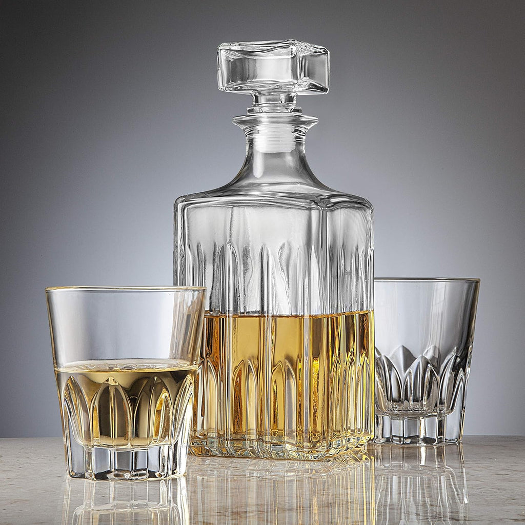 Godinger Whiskey Decanter and 2 Glasses Bar Set, Italian Made G948247