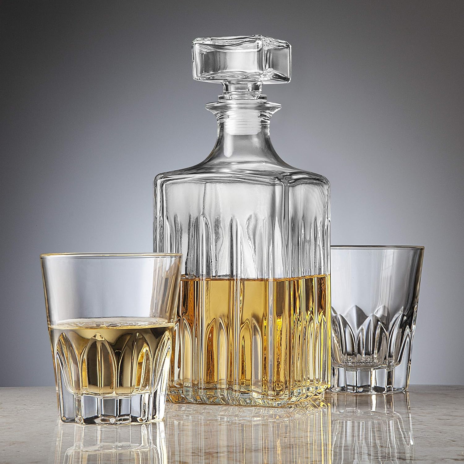 Godinger Whiskey Decanter and 2 Glasses Bar Set, Italian Made G948247