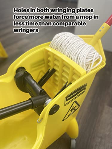 Rubbermaid Commercial 31 QT Tandem Mop Bucket with Wringer on Wheels, Yellow E9339
