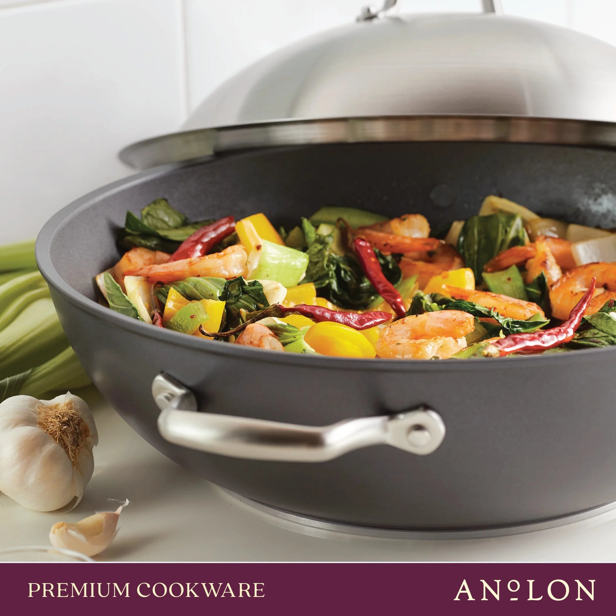 Anolon Accolade Forged Hard-Anodized Nonstick Wok with Lid, 13.5-Inch D69168
