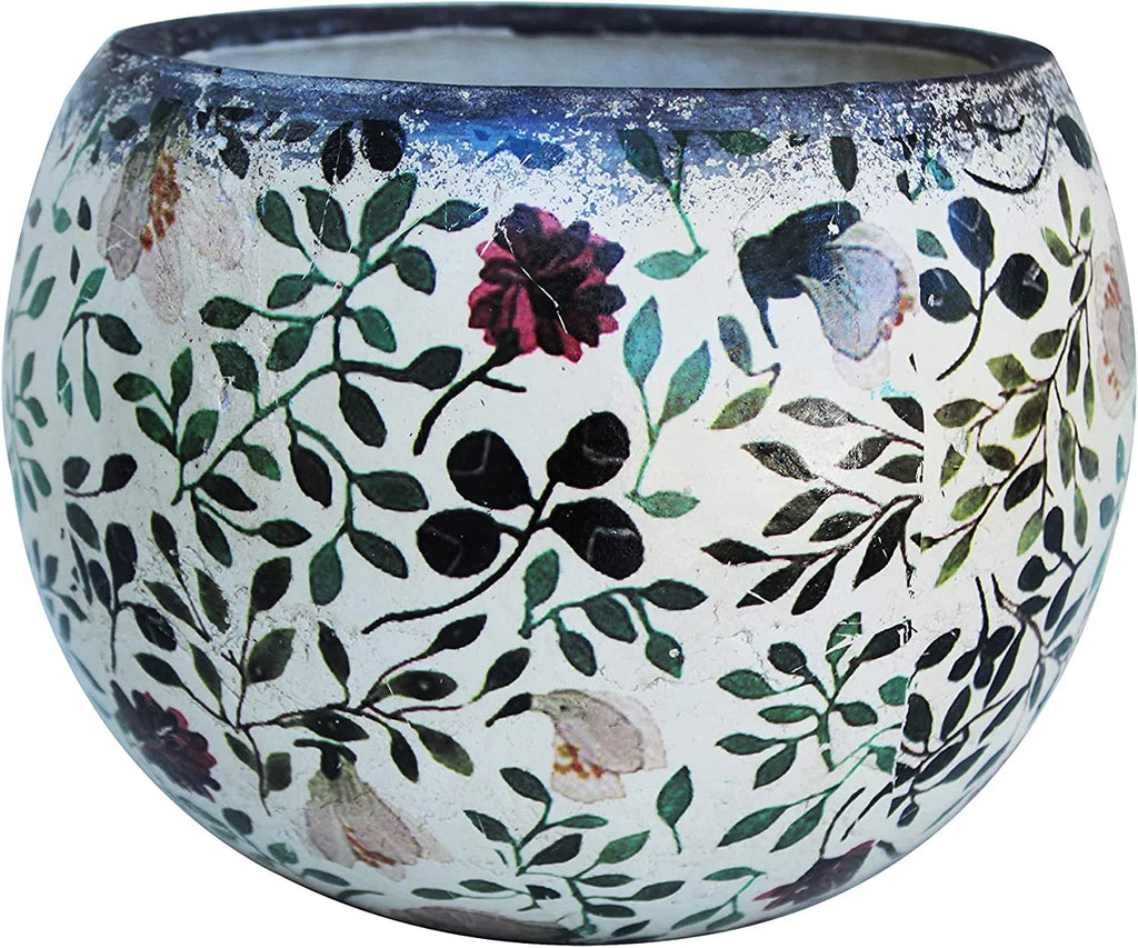 Old world ceramic red and green round planters or garden pots 4 prints available,Red and green floral print