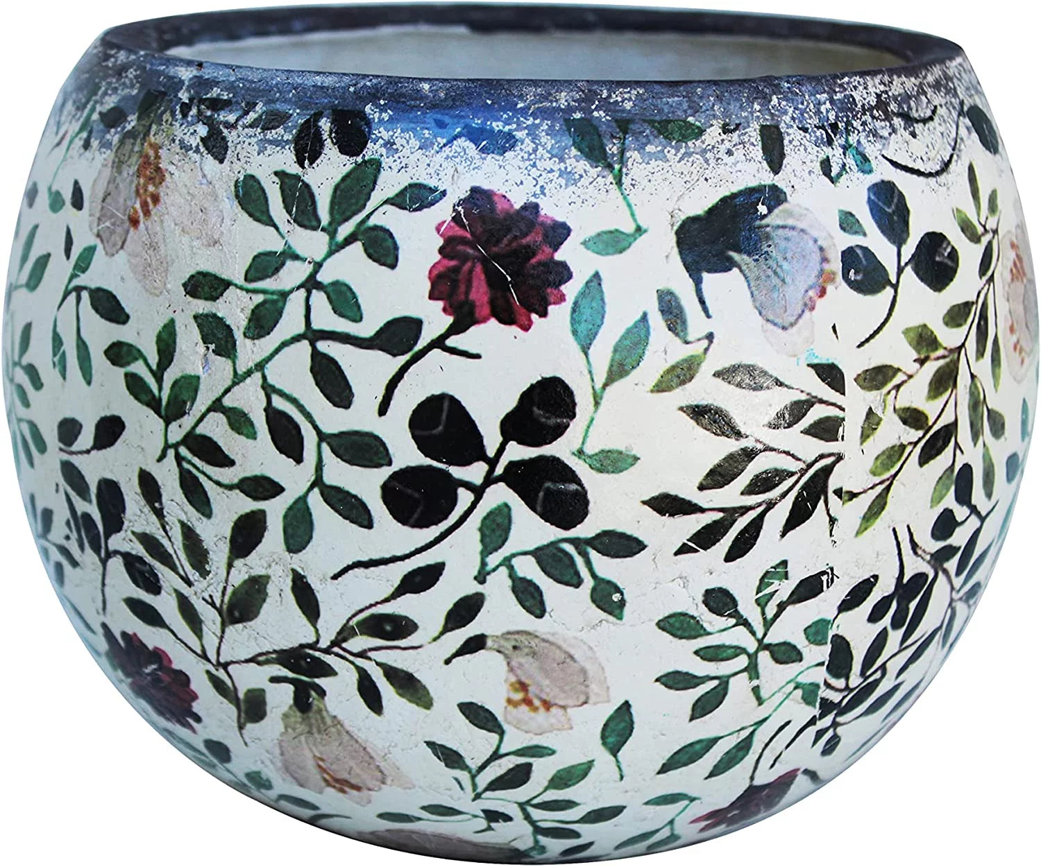 Old world ceramic red and green round planters or garden pots 4 prints available,Red and green floral print