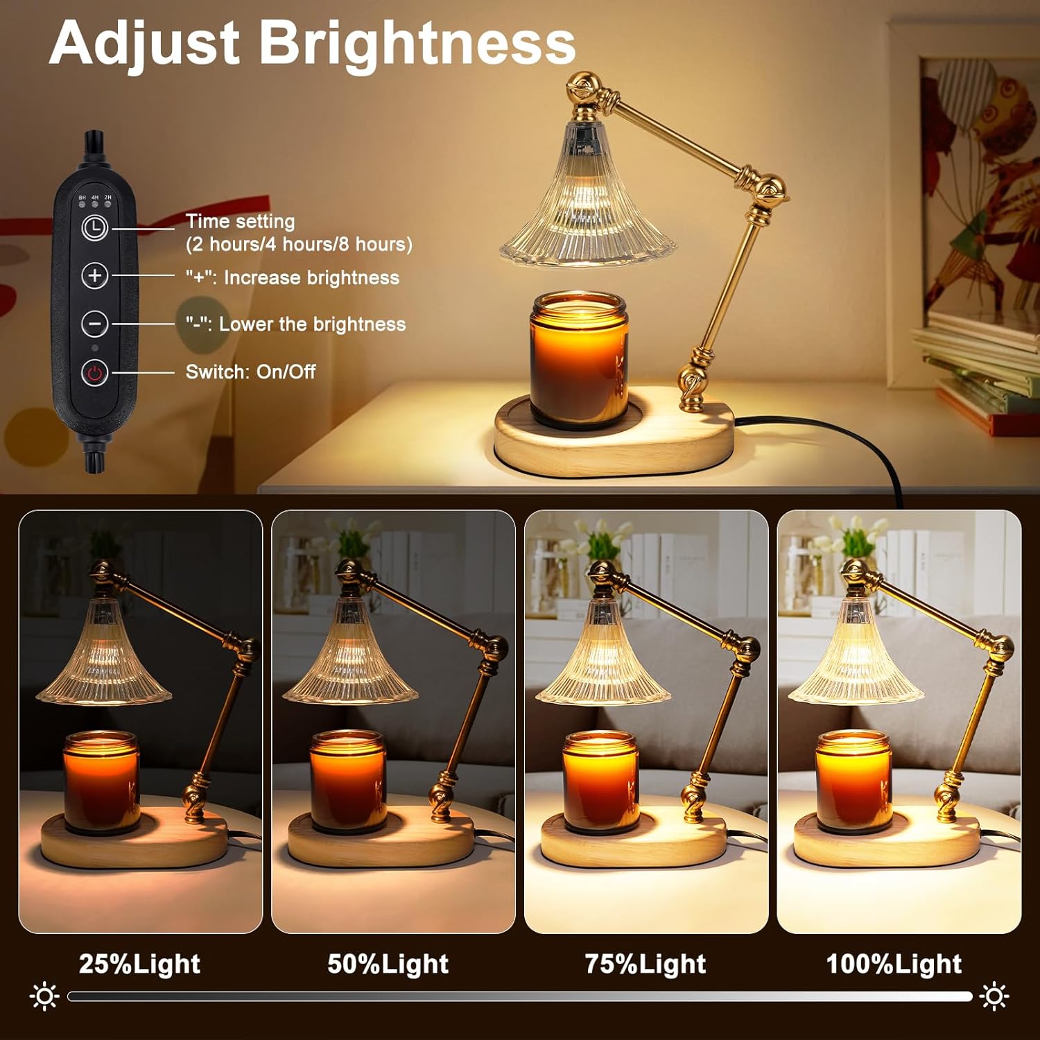 Flower Candle Warmer Lamp with Timer, Adjustable Height, Dimmable, 2 Bulbs Q28863