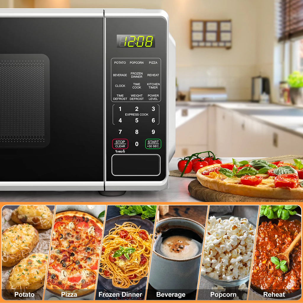 Mainstays 0.7 Cu Ft Countertop Microwave Oven, 700W, White D202