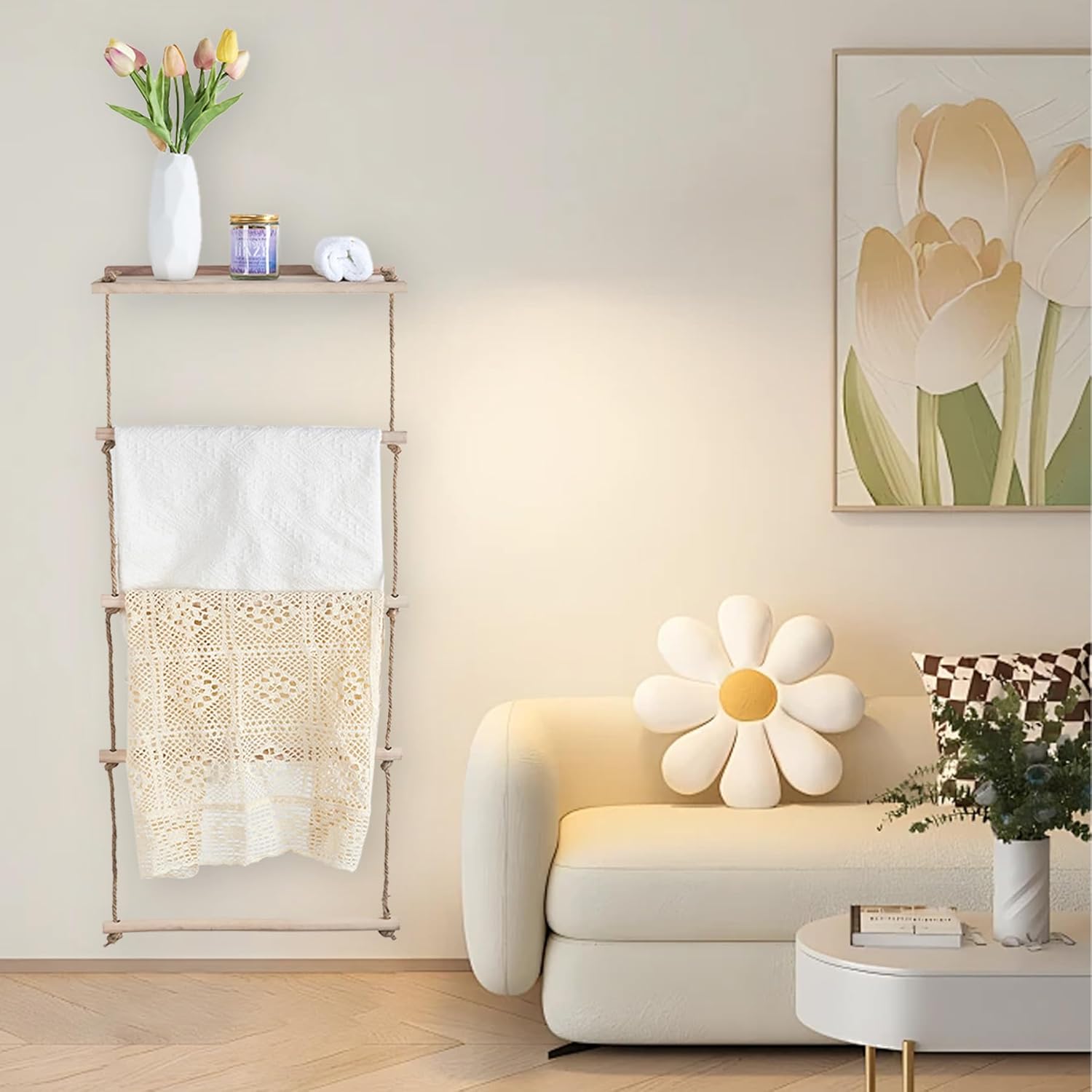 Wooden Blanket Ladder for Living Room, Bedroom, and Bathroom Q1302