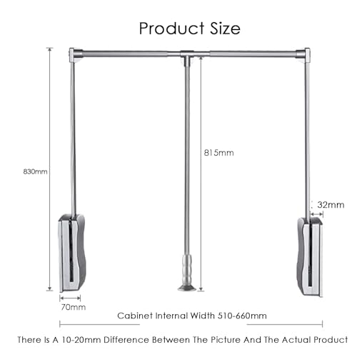 Pull Down Closet Rod, Extendable Adjustable Wardrobe Organizer, Silver B596826