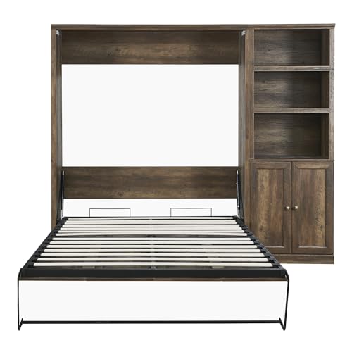Murphy Bed Queen Size Wall Bedframe Foldable Cabinet White Y70893