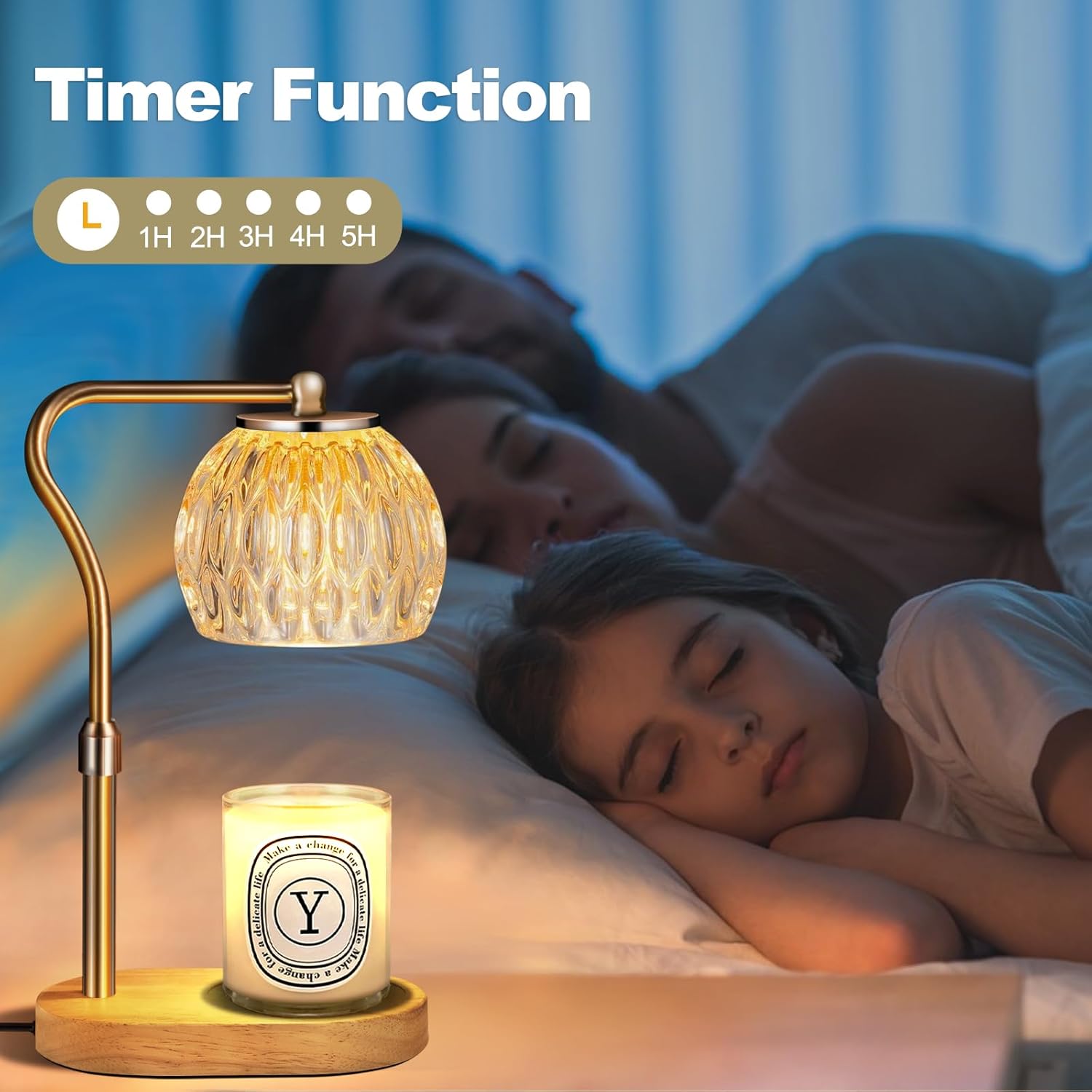Candle Warmer Lamp with Timer & Dimmer, Height Adjustable, 2 Bulbs Y937