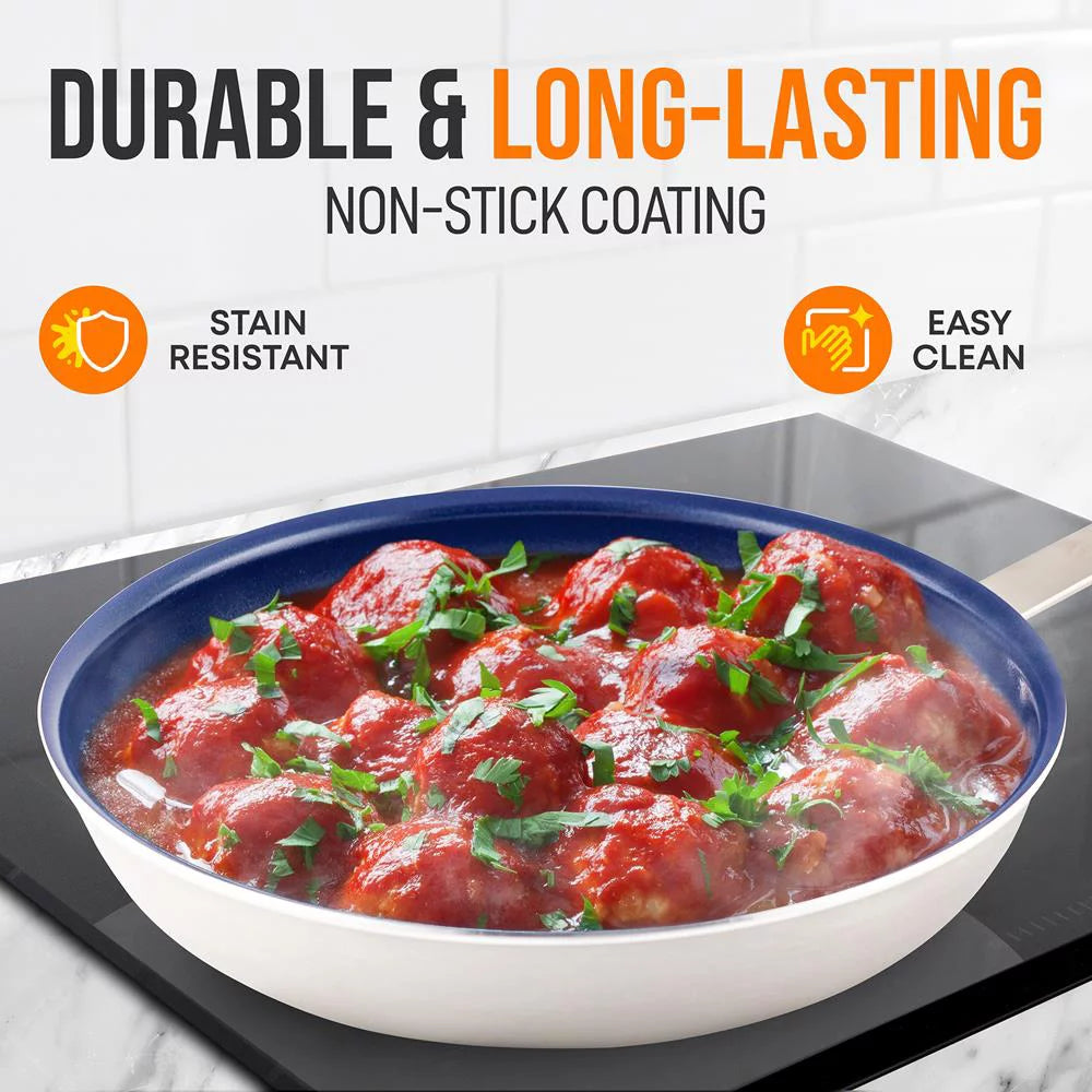 NutriChef 8" Nonstick Frying Pan with Lid, Ceramic Coating M34764