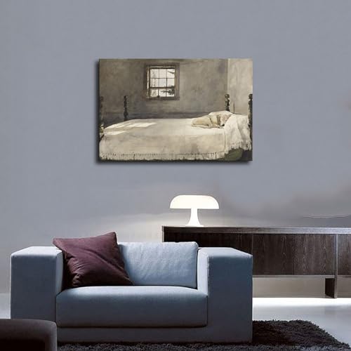 Andrew Wyeth Master Bedroom 1965 Dog Lying on Bed Poster Canvas Painting Framed E406752