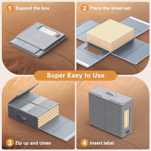 6 Pack Bed Sheet Organizers for All Sheet Sizes, Grey P37121