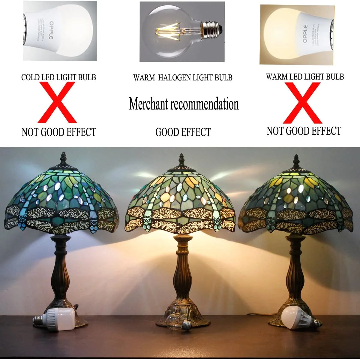 Tiffany Stained Glass Table Lamp with Metal Base, Sea Blue Dragonfly Style, 24" Tall, WERFACTORY LED Bulb Included K398