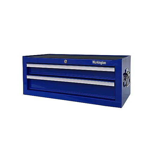 Industrial 2 Drawers Portable Metal Intermediate Box, 26" Middle Tool Chest Cabinet with Ball Bearing Drawer Slides, Steel Tool Storage Box Organizer 4008 Blue