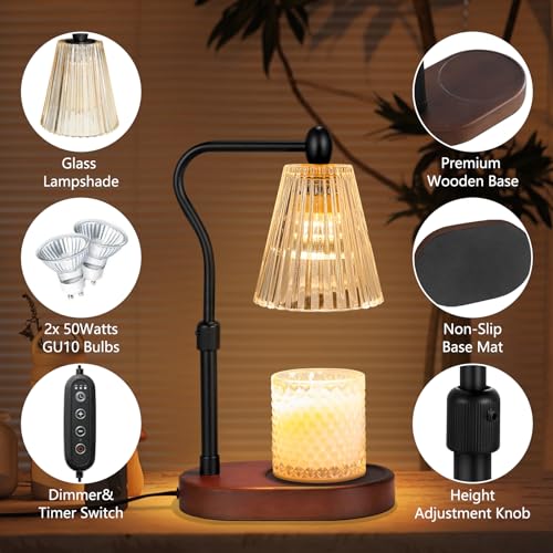 Candle Warmer Lamp with Timer and Dimmer, Electric Wax Melt Warmer with 2 Bulbs C83372