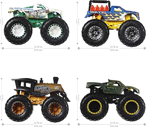 Hot Wheels Monster Trucks 4-Pack, 1:64 Scale Toy Trucks D8636