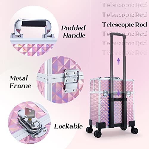 Adazzo Professional Rolling Makeup Case for Makeup Artists Cosmetic Train Case D974