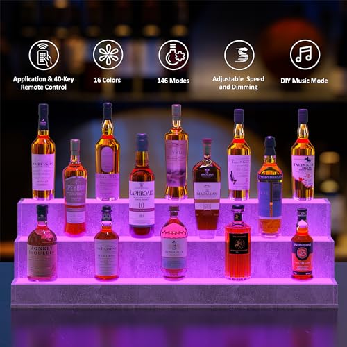 LED Lighted Liquor Shelves, 24 Inch Bar Bottle Display Shelf with App & Remote Control C8503