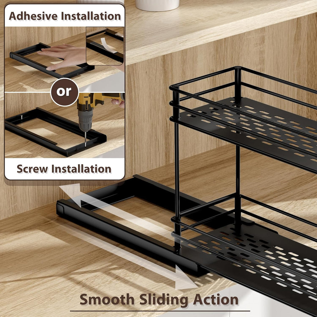 Tikea Spice Rack Organizer 2-Pack, 2-Tier Pull Out for Kitchen Cabinet S2816