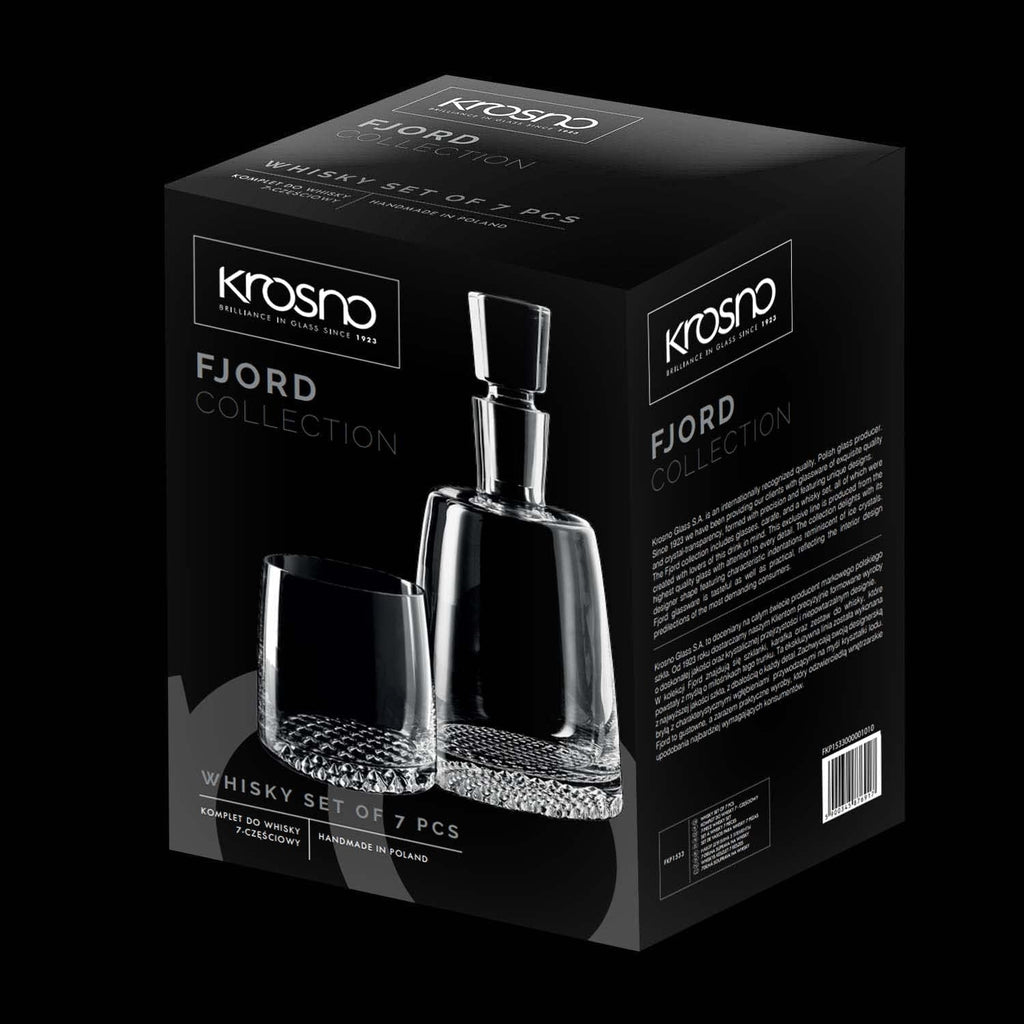 KROSNO Whisky Glass Decanter Set with 6 Glasses, Fjord Collection V8603
