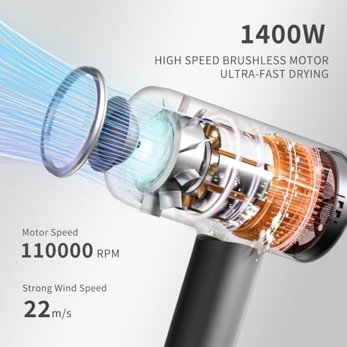 Negative Ionic Hair Dryer with Diffuser and Magnetic Nozzle B1254