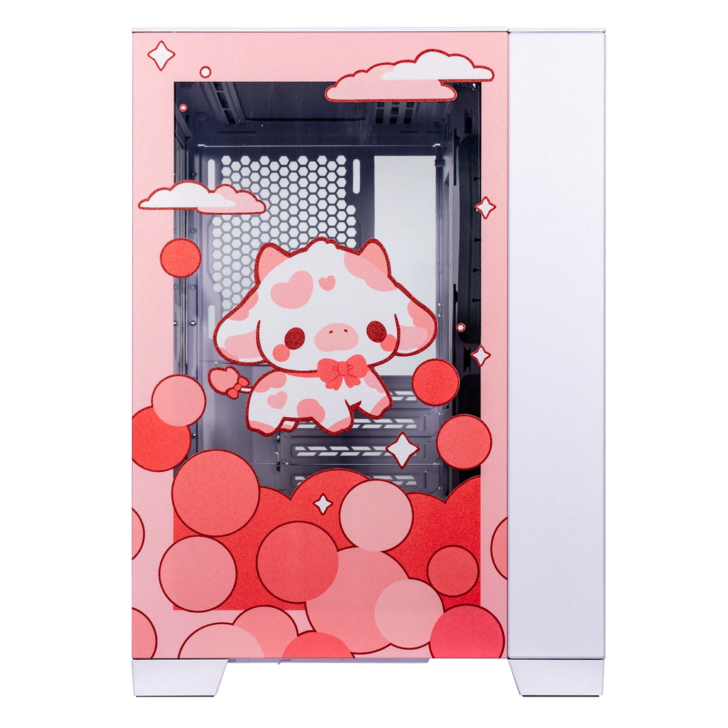 Velztorm Bubble Cow Custom Art Aluminum Tempered Glass O11 Dynamic Mini Rose Pink Gaming Computer Case D216277