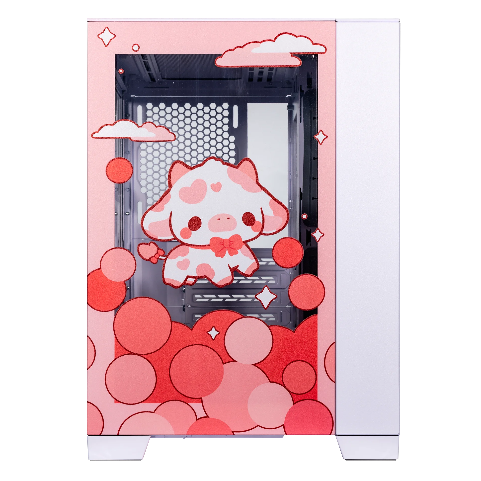 Velztorm Bubble Cow Custom Art Aluminum Tempered Glass O11 Dynamic Mini Rose Pink Gaming Computer Case D216277