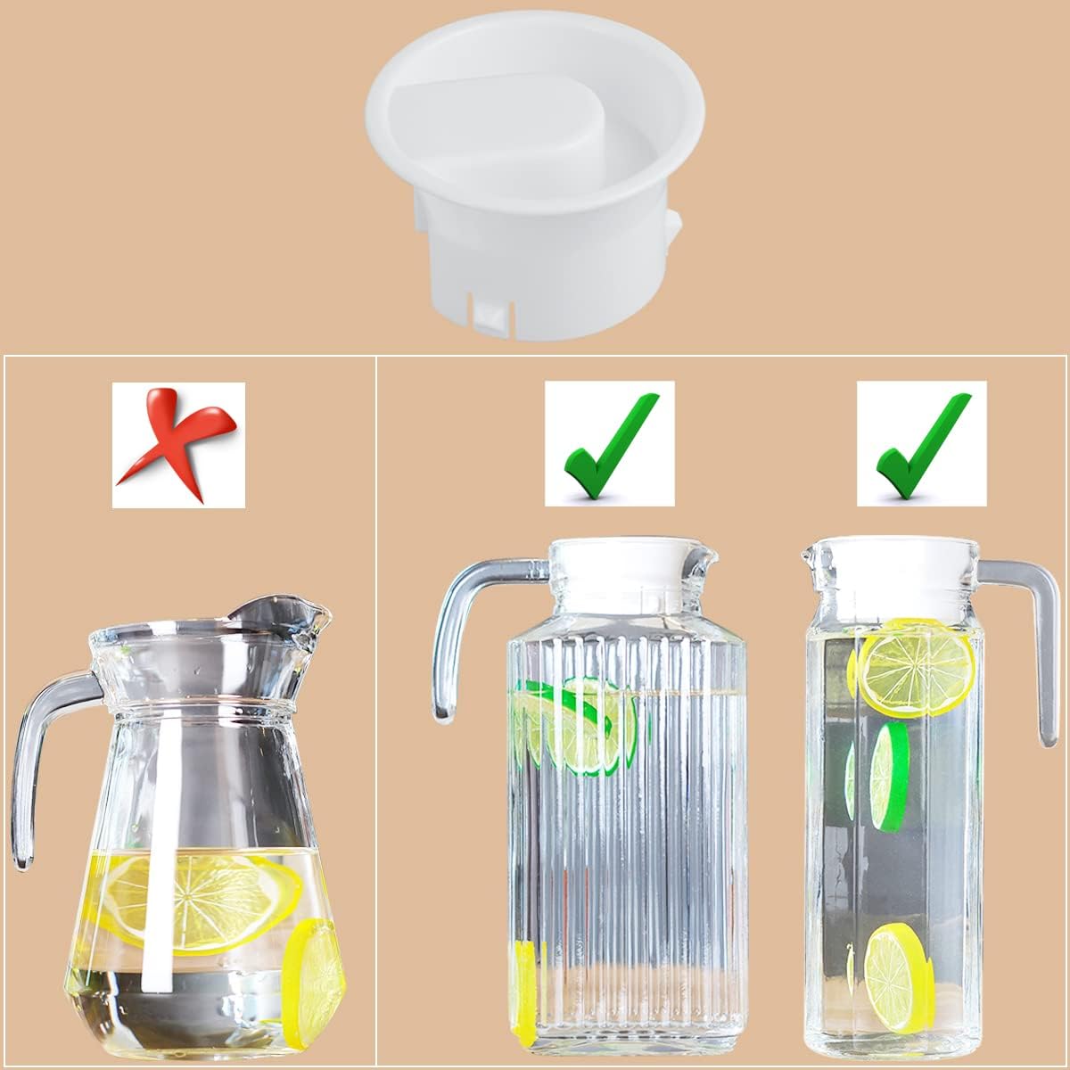 Glass Carafe Lids for Water Pitcher, Food Grade Plastic, White, 2 Pack P2134