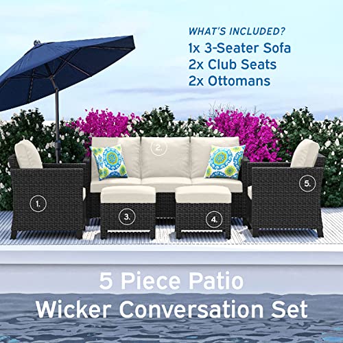 Nestl Patio Furniture Set 5 Piece Brown Wicker with Beige Cushions L68005