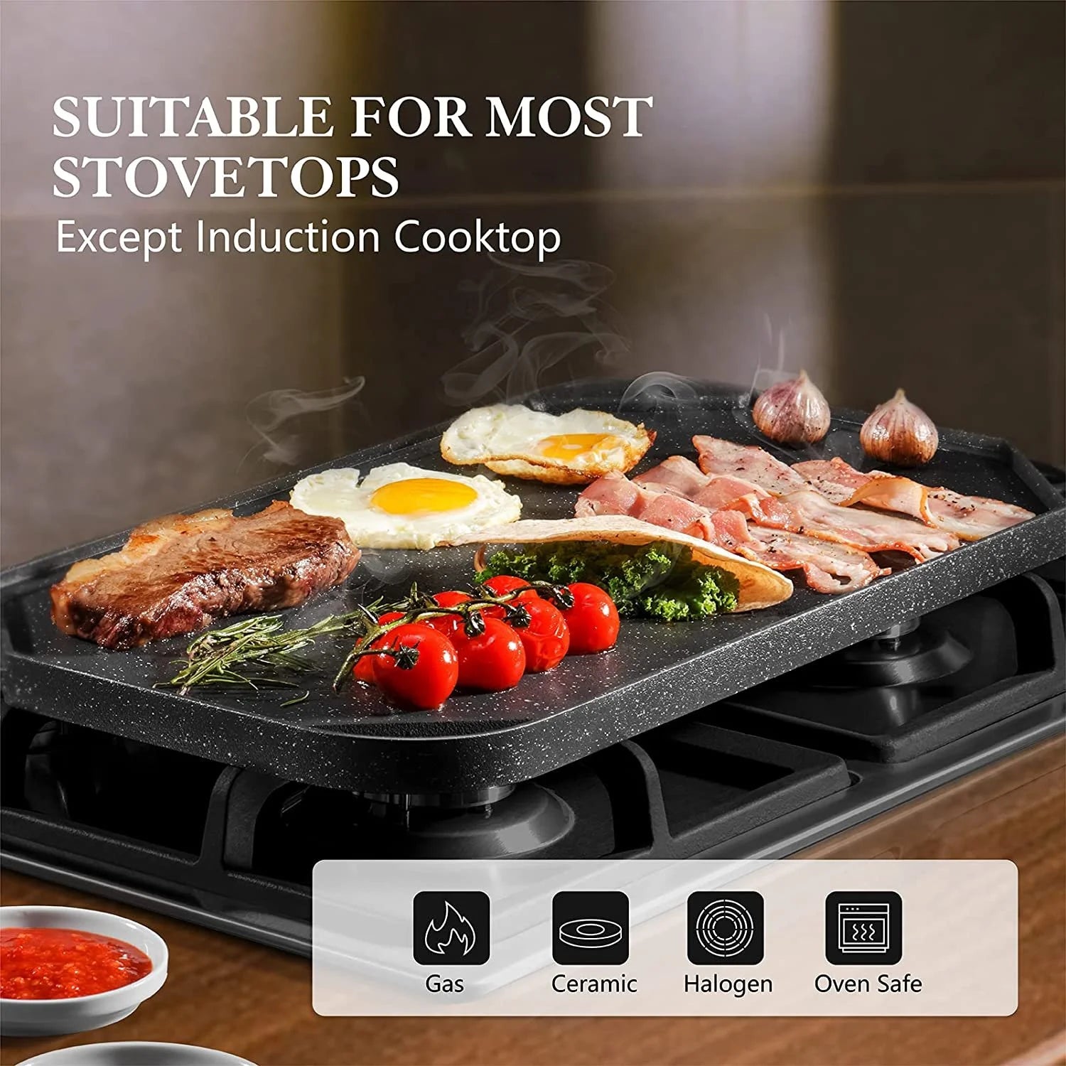 SENSARTE Nonstick Reversible Griddle Grill Pan for Stovetop and Camping, 19.5" x 10.7" W376999