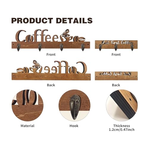 3 Pack Coffee Mug Shelf Wall Mounted with 10 Hooks, Wooden Kitchen Decor F926844