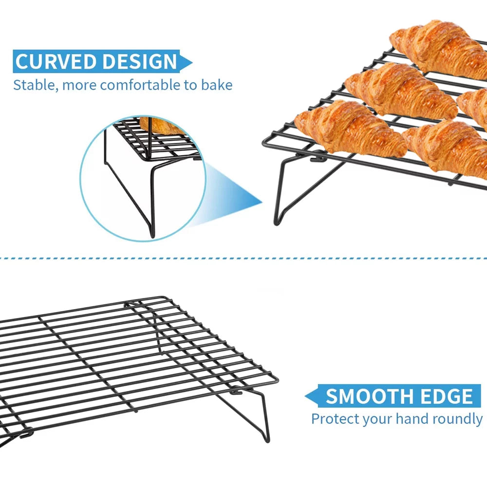3-Tier Stackable Stainless Steel Cooling Rack with Folding Legs, 15"x10" Q505867
