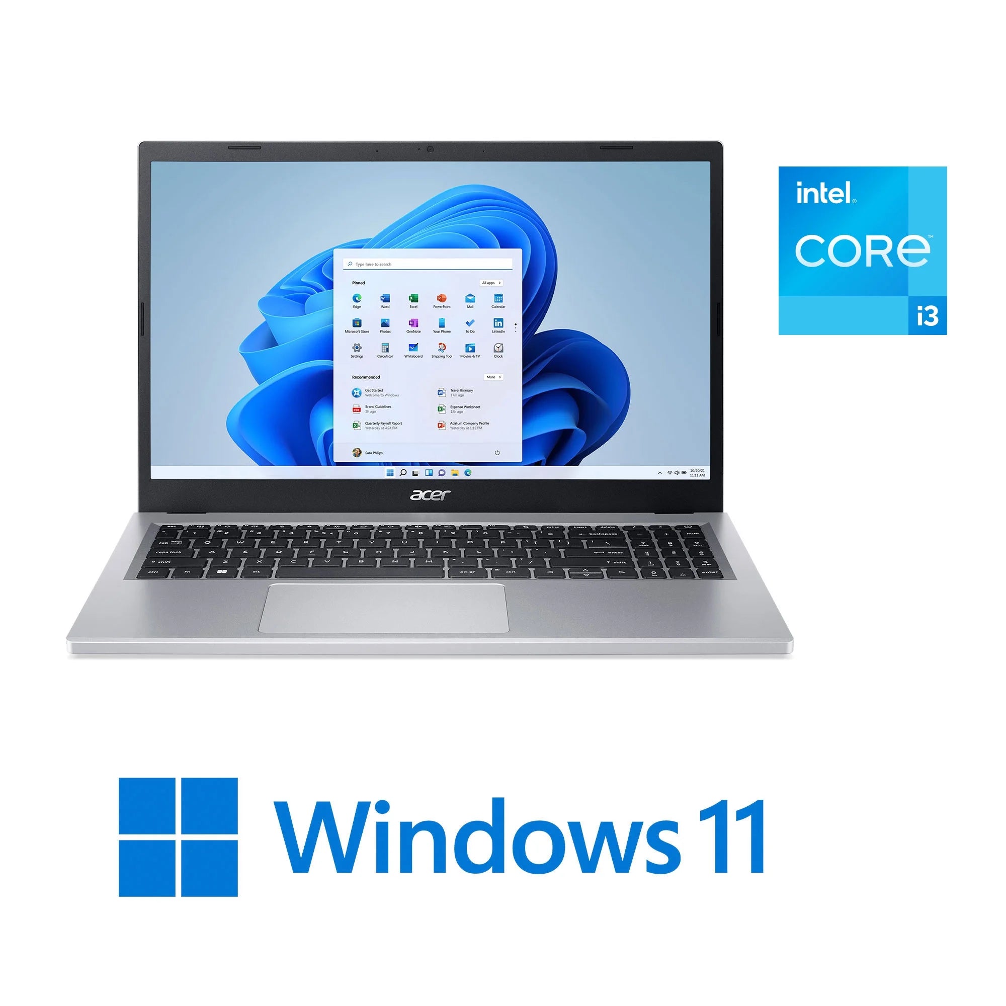 Acer Aspire 3, 15.6" FHD, Intel Core i3-N305 UHD Graphics, 8GB LPDDR5, 128GB UFS, Windows 11 Home in S mode, Silver, NX.KPTAA.001