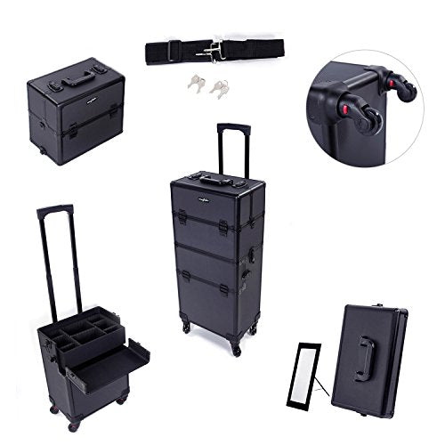 Rolling Makeup Train Case with Removable Wheels, Black D763