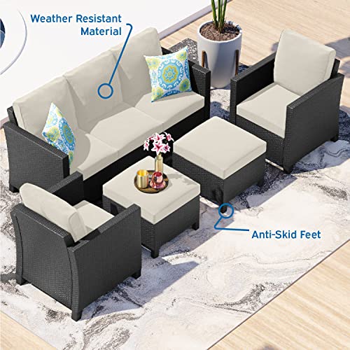 Nestl Patio Furniture Set 5 Piece Brown Wicker with Beige Cushions L68005