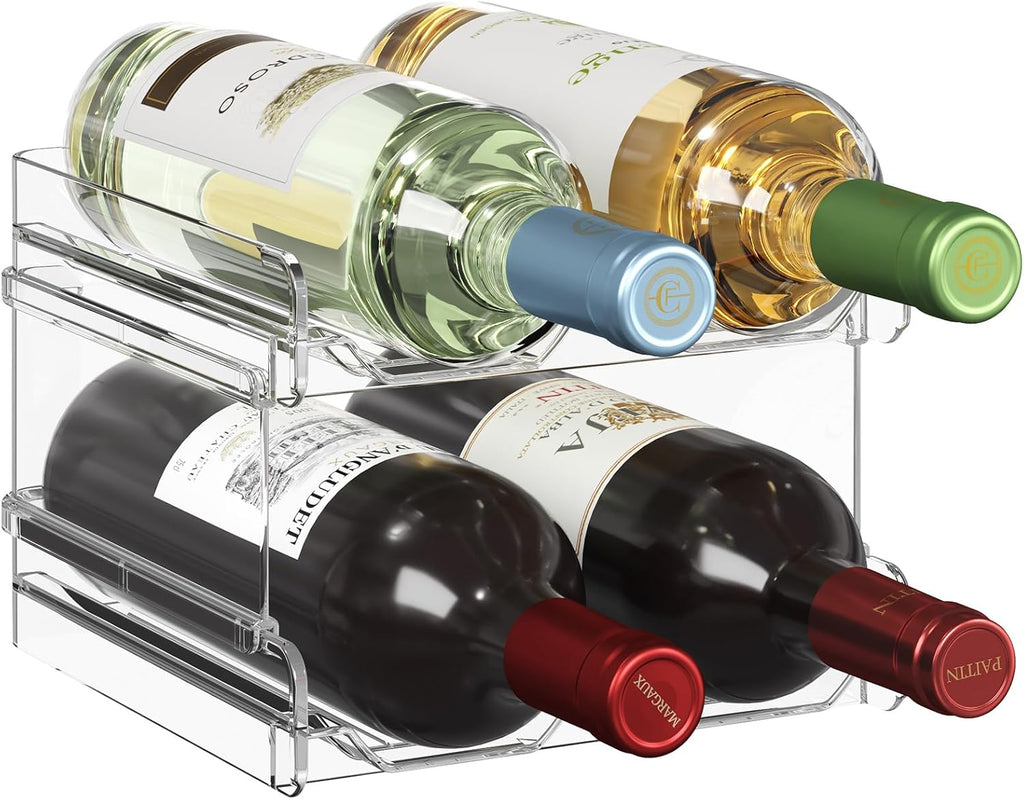 Lifewit Bar Cart, Home Bar Serving Cart, 2 Tier Drink Cart with 9 Wine Bottle Racks, Plastic Stackable Wine Rack for Refrigerator, Cabinet, Countertop,Wine Bottle Holder